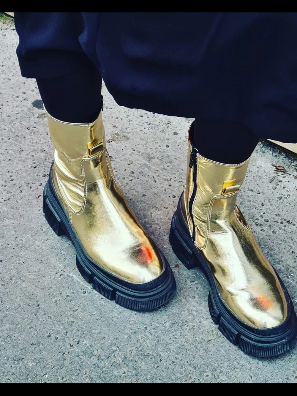 Zara Metallic Gold Platform Chelsea Boots